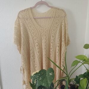 Crochet Open-Knit Neutral Poncho